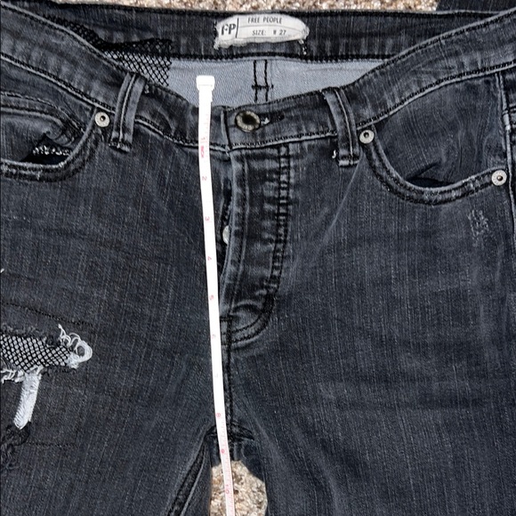 Free People Black Distressed Straight Leg Jeans - Picture 6 of 7